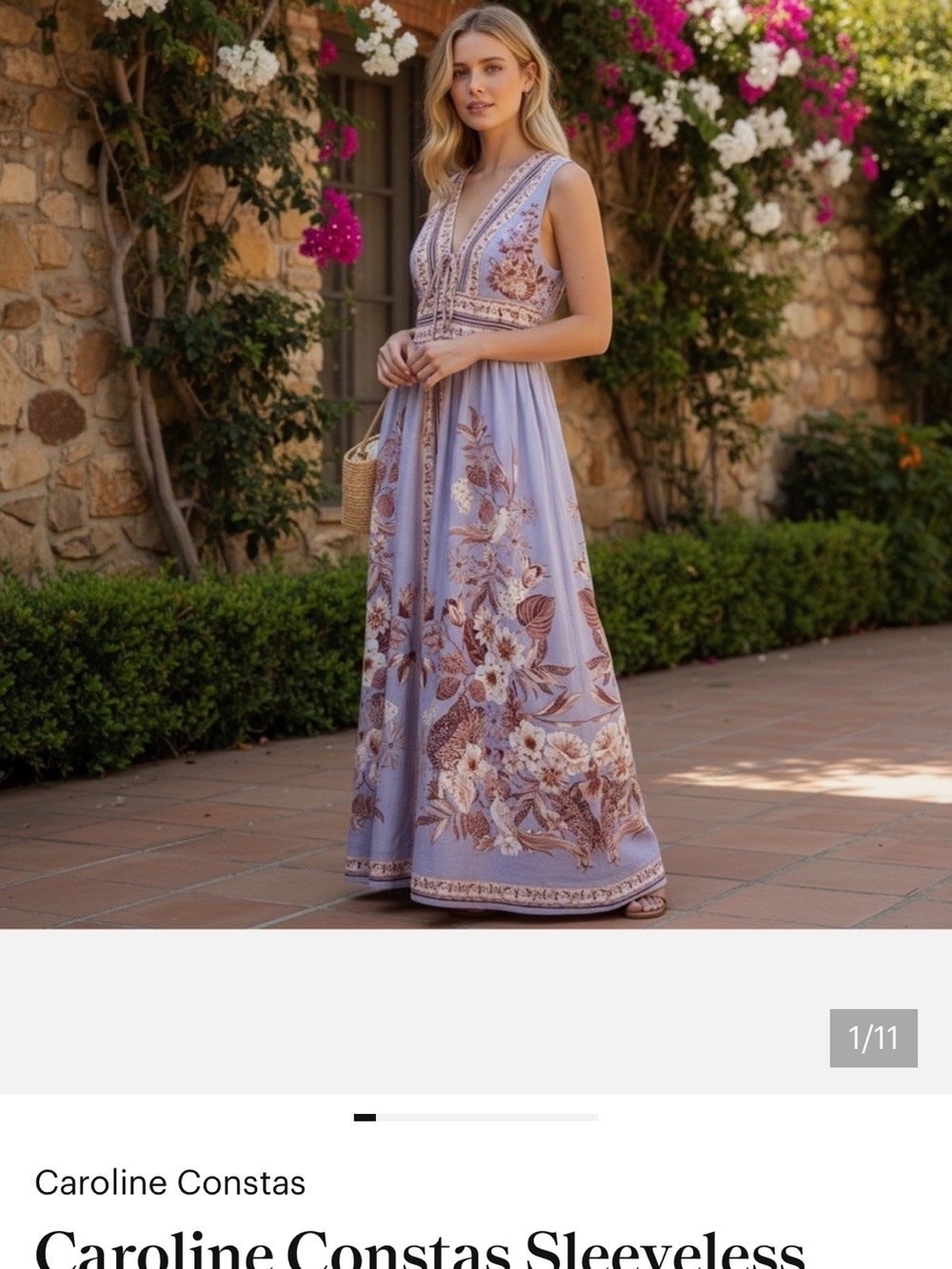 Caroline Constas lavender purple beige linen summer maxi dress size S - Picture 10 of 11